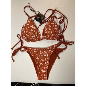 ZAFUL Women's Triangle Floral String Bikini, S